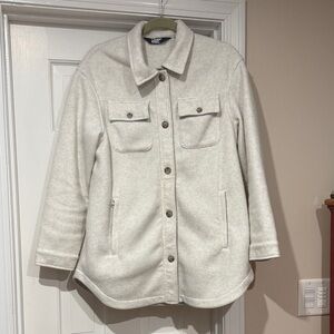 Lands End Ivory Fleece Utility Shirt Jacket